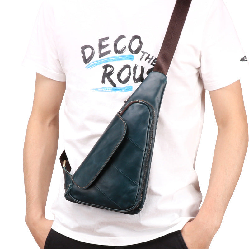 Casual Men's Leather Chest Bag J6420-Leather Chest Bag-Dark Blue-Free Shipping Leatheretro