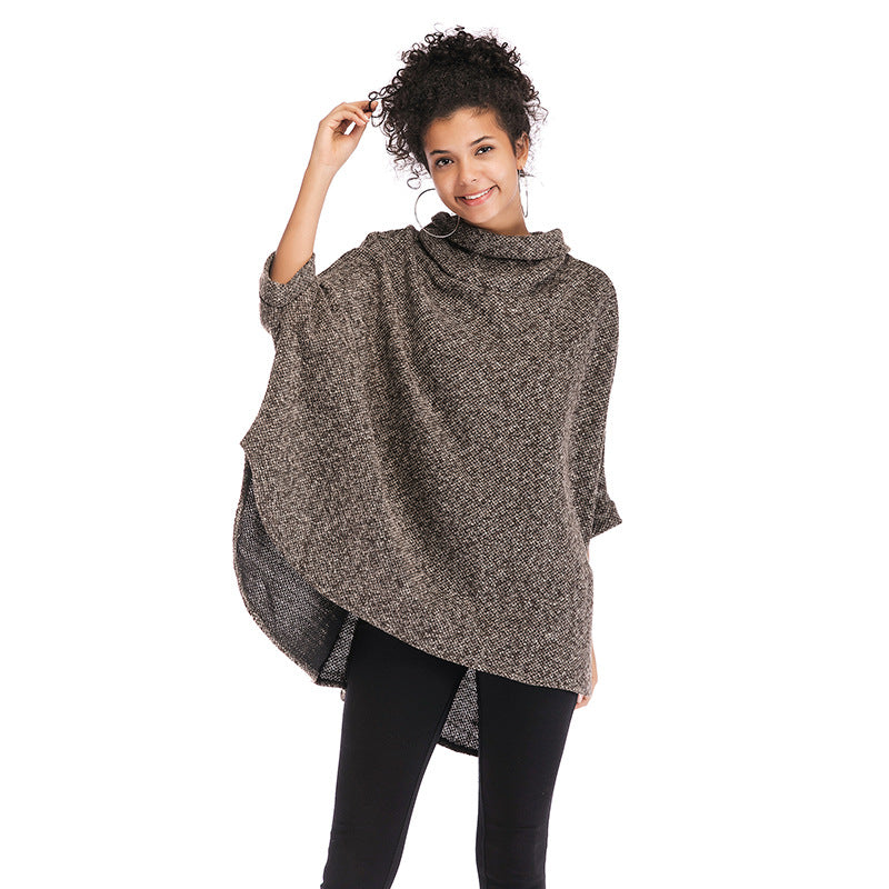 High Neck Irregular Knitting Capes for Women-Shirts & Tops-Coffee-One Size-Free Shipping Leatheretro