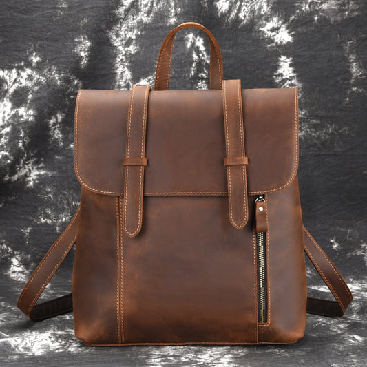 Retro Simple Leather Backpack 8110-Leather Backpack-Brown-Free Shipping Leatheretro
