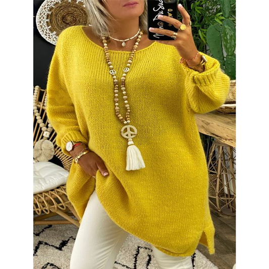 Casual Women Round Neck Knitting Loose Sweaters-Women Sweaters-Yellow-S-Free Shipping Leatheretro