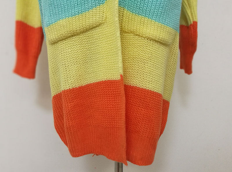 Women Rainbow Color Knitting Cardigan Sweaters-Shirts & Tops-Rainbow-S-Free Shipping Leatheretro