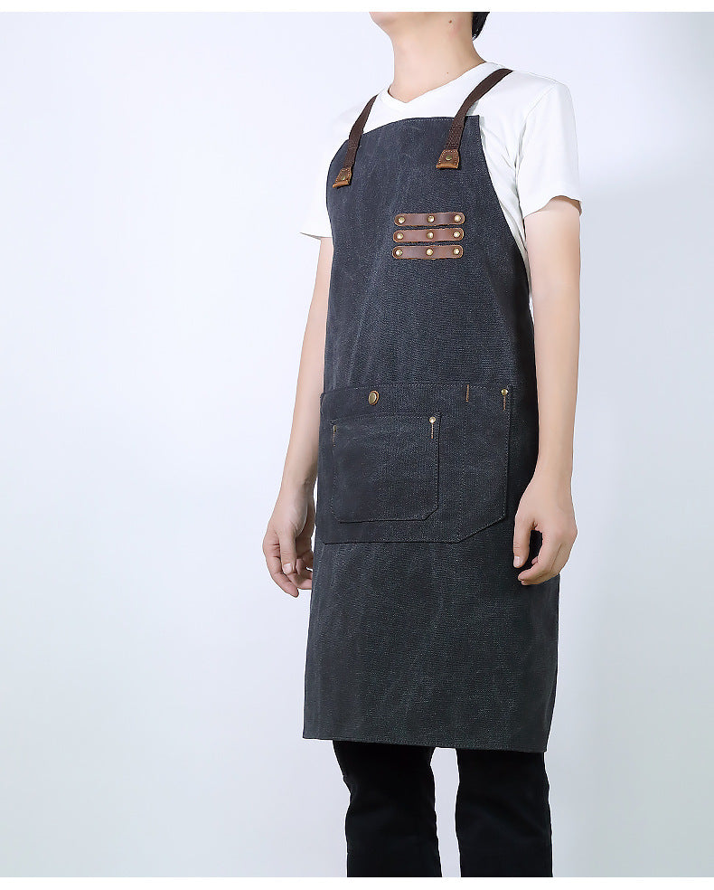 Vintage Canvas Leather Belt Apron A-5792-Apron-Black-Free Shipping Leatheretro