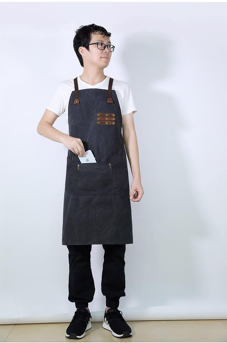 Vintage Canvas Leather Belt Apron A-5792-Apron-Black-Free Shipping Leatheretro