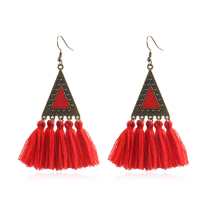 Ethnic Fashion Tassels Drop Earrings for Women-Earrings-Dark Red-Free Shipping Leatheretro