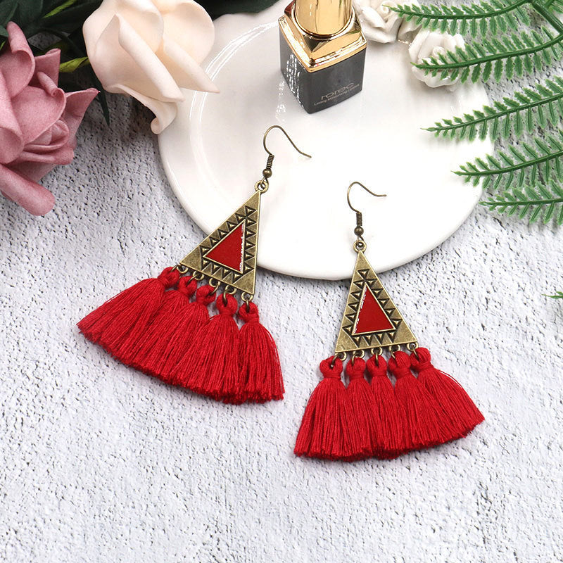 Ethnic Fashion Tassels Drop Earrings for Women-Earrings-Red-Free Shipping Leatheretro