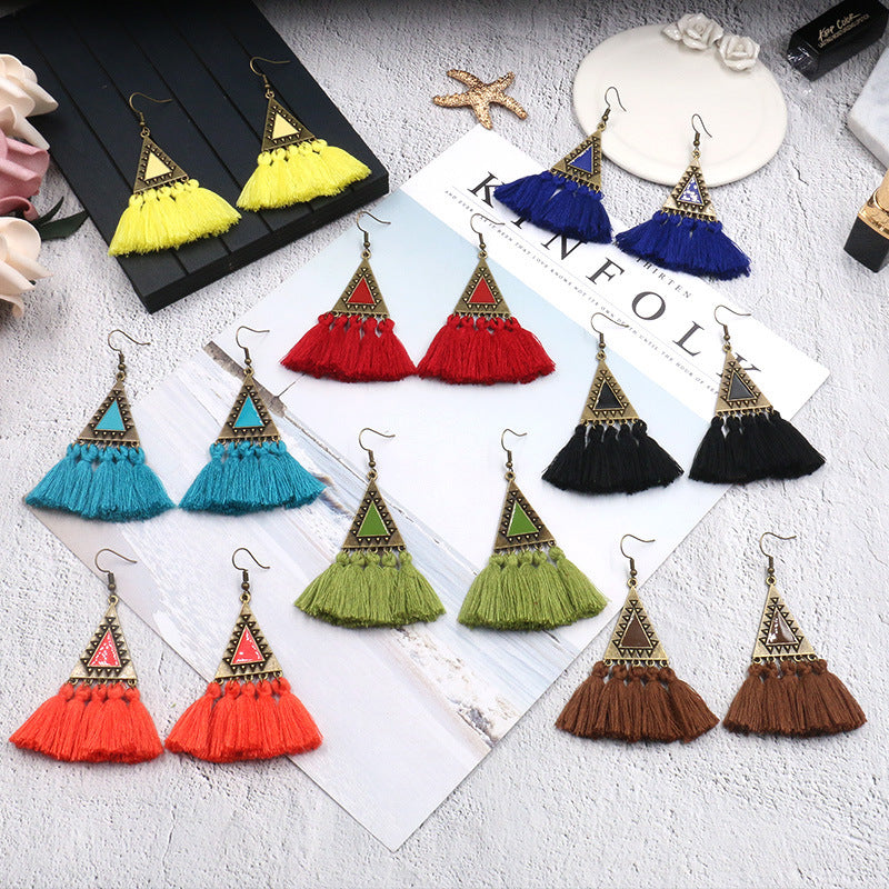 Ethnic Fashion Tassels Drop Earrings for Women-Earrings-Yellow-Free Shipping Leatheretro