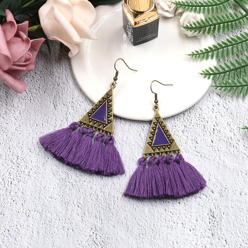 Ethnic Fashion Tassels Drop Earrings for Women-Earrings-Purple-Free Shipping Leatheretro