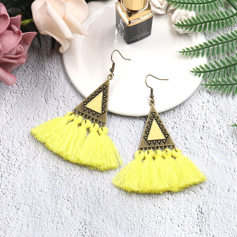 Ethnic Fashion Tassels Drop Earrings for Women-Earrings-Yellow-Free Shipping Leatheretro