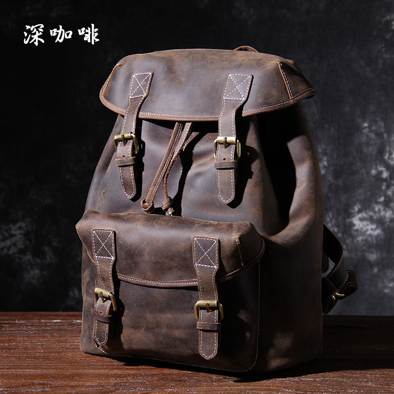 Vintage Large Storage Leather Traveling Backpack 1856-Dark Coffee-Free Shipping Leatheretro