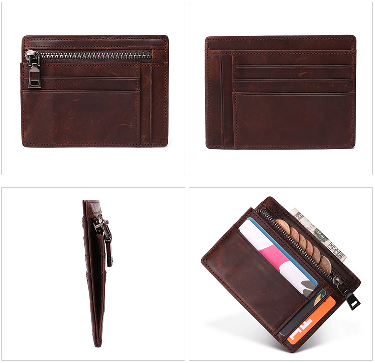Vintage Handmade Leather Card Coin Zipper Cases JK056-Coffee-Free Shipping Leatheretro