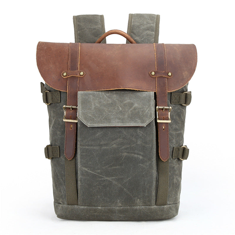 Vintage Waxed Canvas Leather SLR Camera Backpack 3033-Canvas camera backpack-Khaki-Free Shipping Leatheretro