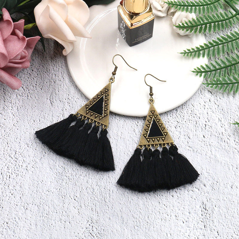 Ethnic Fashion Tassels Drop Earrings for Women-Earrings-Black-Free Shipping Leatheretro