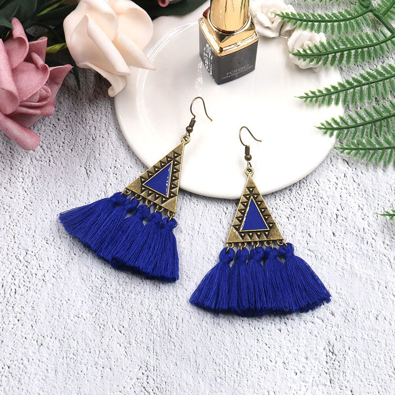 Ethnic Fashion Tassels Drop Earrings for Women-Earrings-Blue-Free Shipping Leatheretro