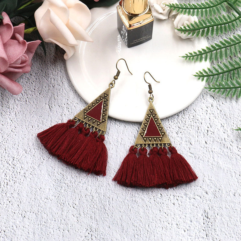 Ethnic Fashion Tassels Drop Earrings for Women-Earrings-Wine Red-Free Shipping Leatheretro