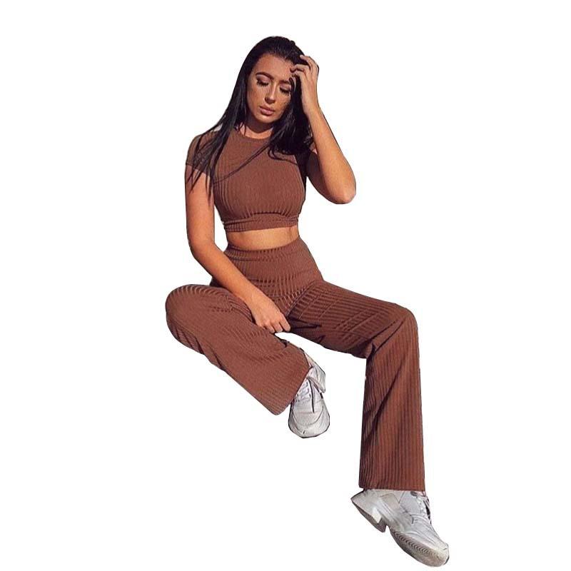 Leisure Elastic Two Pieces Women Outfits-Two Pieces Suits-Coffee-S-Free Shipping Leatheretro
