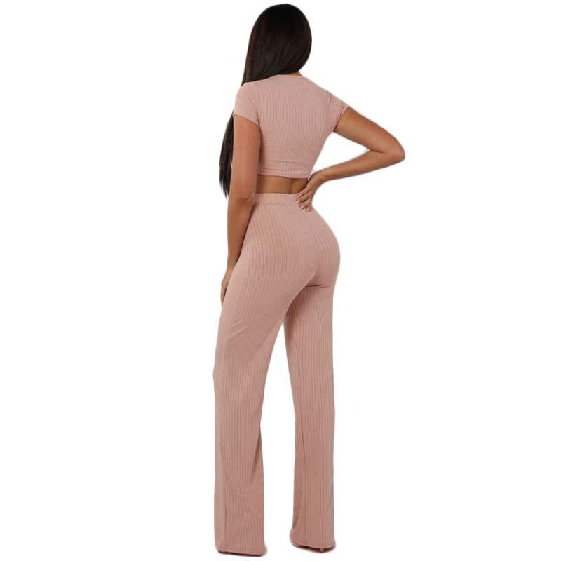 Leisure Elastic Two Pieces Women Outfits-Two Pieces Suits-Pink-S-Free Shipping Leatheretro