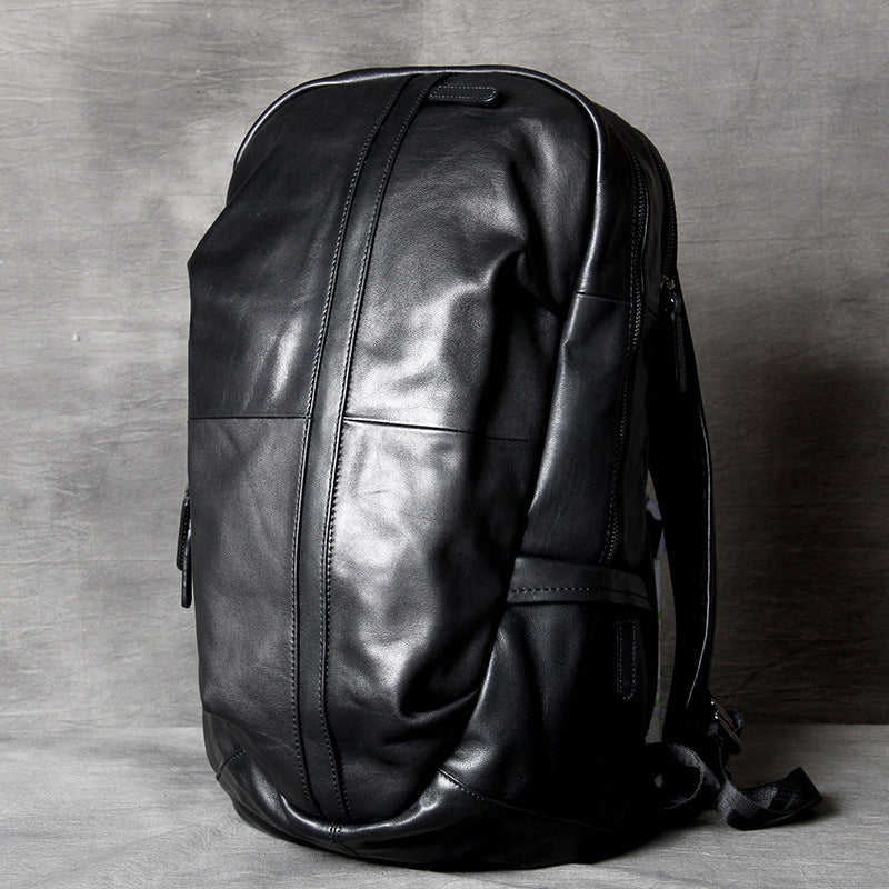 Black Classical Leather Traveling Backpack 8021-Leatehr Backpack-Black-Free Shipping Leatheretro