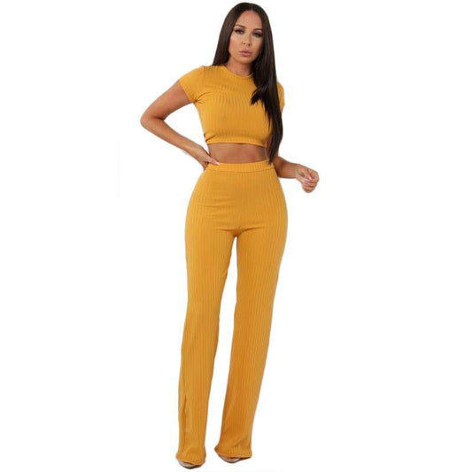 Leisure Elastic Two Pieces Women Outfits-Two Pieces Suits-Yellow-S-Free Shipping Leatheretro
