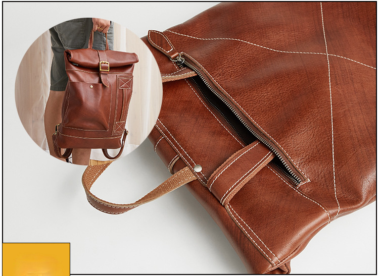 Retro Men's Leather Foldable Backpack P6396-Leather Backpack-Brown-Free Shipping Leatheretro