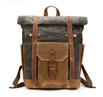 Vintage Waterproof Men's Canvas Backpack C8808-Leather Canvas Backpack-Black-Free Shipping Leatheretro