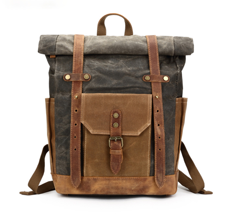 Vintage Waterproof Men's Canvas Backpack C8808-Leather Canvas Backpack-Black-Free Shipping Leatheretro