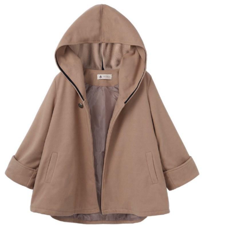 Women Casual Long Sleeves Fall/winter Overcoat with Hat-Outerwear-Khaki-S-Free Shipping Leatheretro