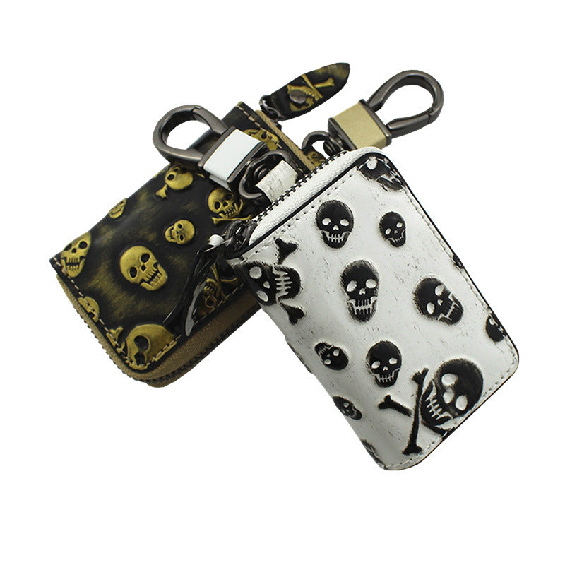 Vintage Leather Skeleton Zipper Key Case 9088-Leather Cases for Key-White-Free Shipping Leatheretro
