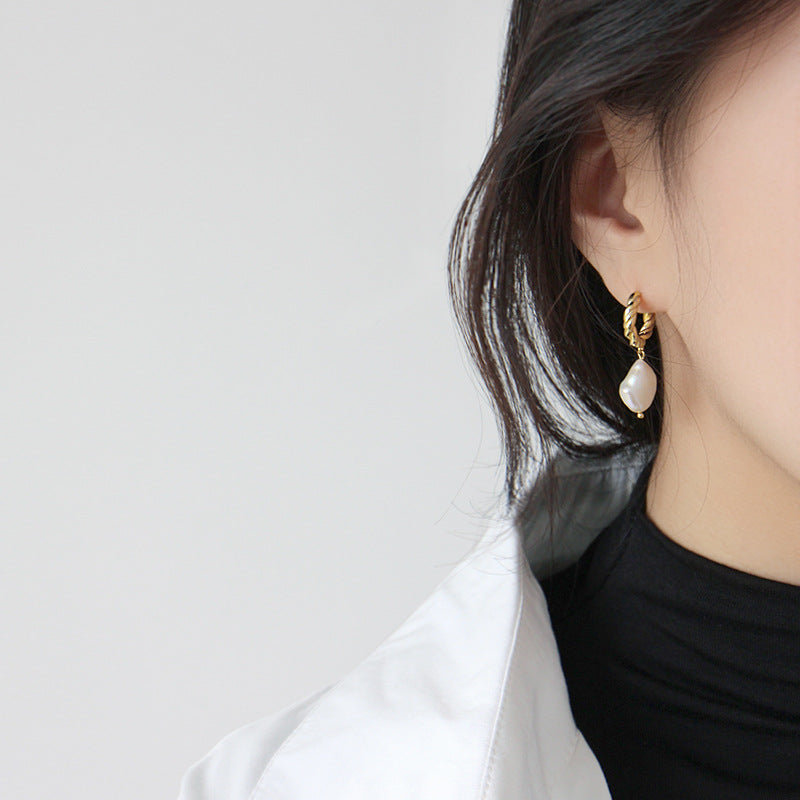Sterling Silver Baroque Pearl Earrings for Women-Earrings-Silver-Free Shipping Leatheretro