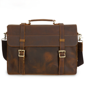 Retro Handmade Leather Travle Briefcase B-8049-Leather Briefcase-Dark Brown-Free Shipping Leatheretro
