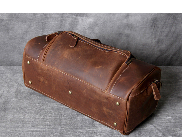 Handmade Vintage Leather Weekend Traveling Bags 1901-Leather Duffle Bag-Dark Brown-Free Shipping Leatheretro