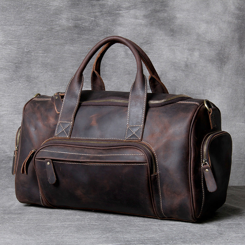 Handmade Vintage Leather Weekend Traveling Bags 1901-Leather Duffle Bag-Dark Brown-Free Shipping Leatheretro