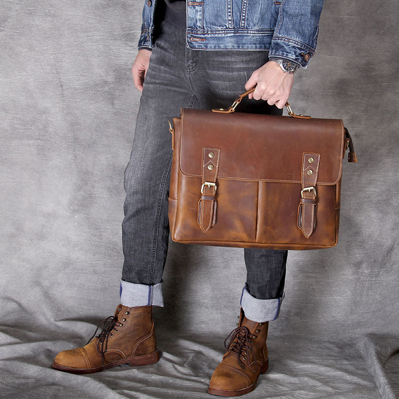 Vintage Cowhide Brown Leather Business Briefcase Bag 3091-Leather Briefcase-Brwon-Free Shipping Leatheretro