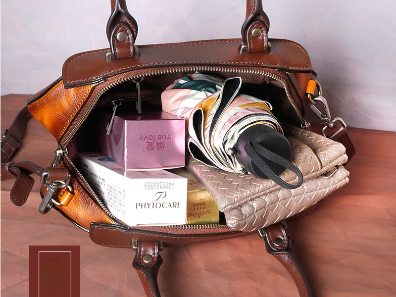 Vintage Vegetable Tanned Leather Tote Handbags B249-Yellow-Free Shipping Leatheretro