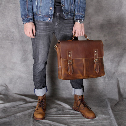 Vintage Cowhide Brown Leather Business Briefcase Bag 3091-Leather Briefcase-Brwon-Free Shipping Leatheretro