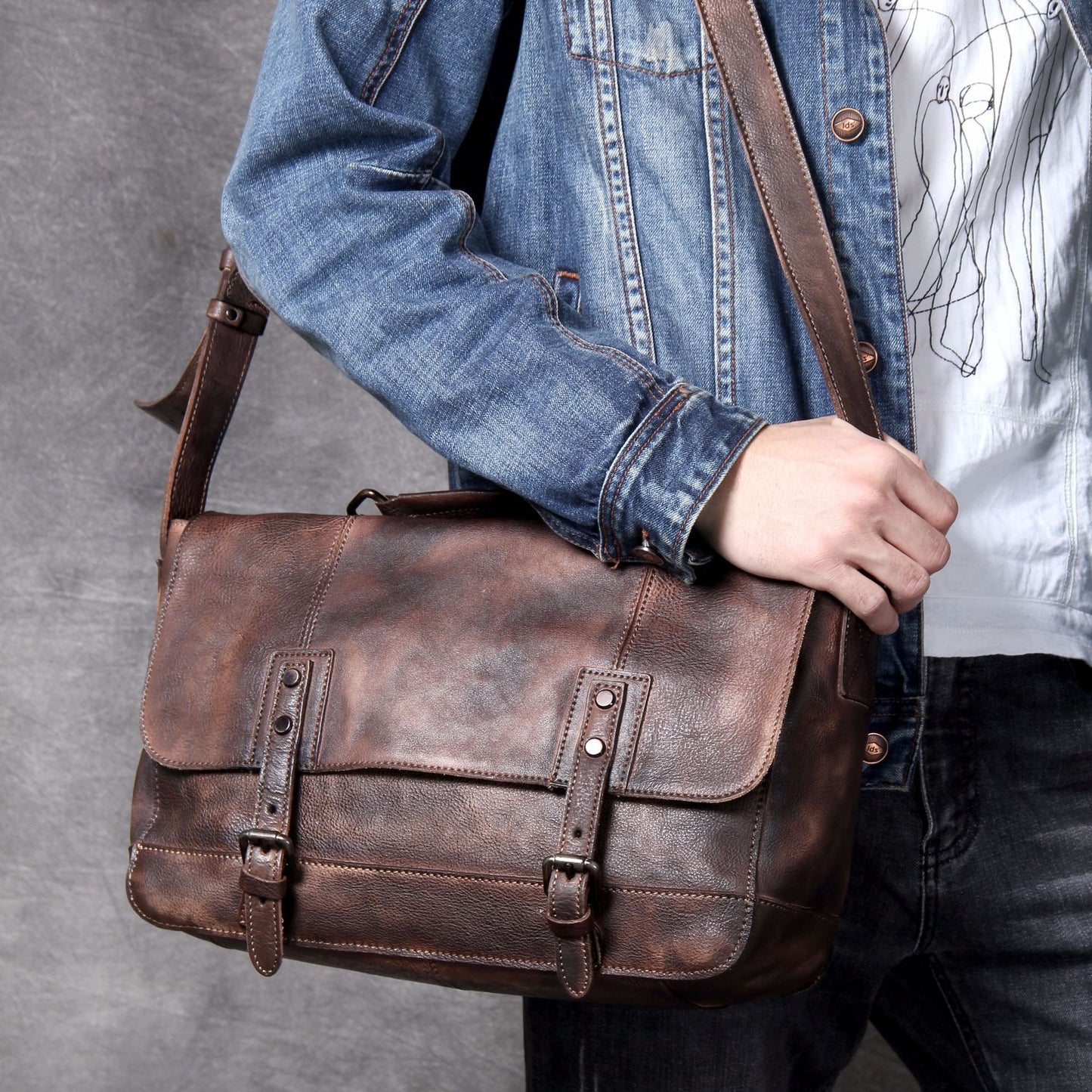 Vintage Casual Leather Crossbody Bags for Men-Leatehr Bags-Coffee-Free Shipping Leatheretro