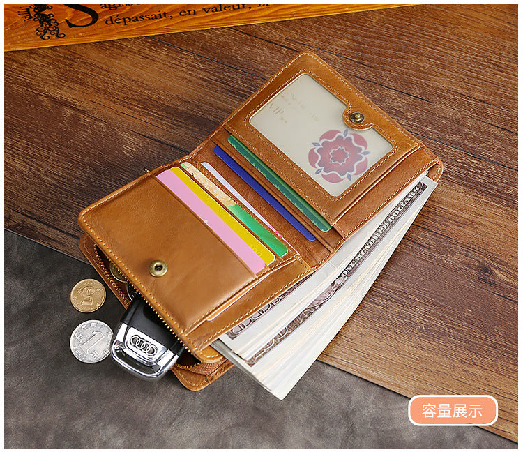 Men Leather Short Change Wallets W5411-Leather Wallets-Coffee-Free Shipping Leatheretro