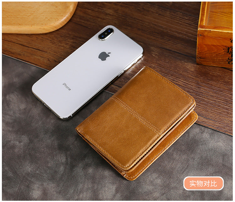 Men Leather Short Change Wallets W5411-Leather Wallets-Coffee-Free Shipping Leatheretro