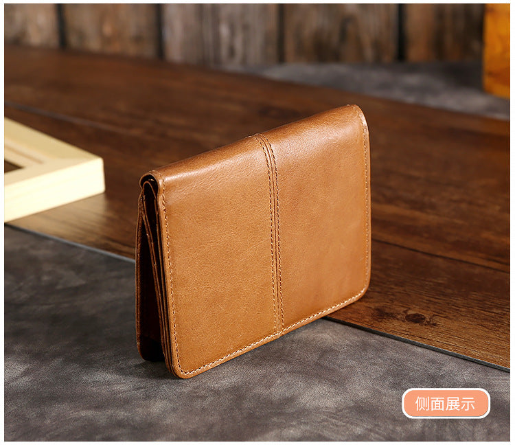 Men Leather Short Change Wallets W5411-Leather Wallets-Coffee-Free Shipping Leatheretro