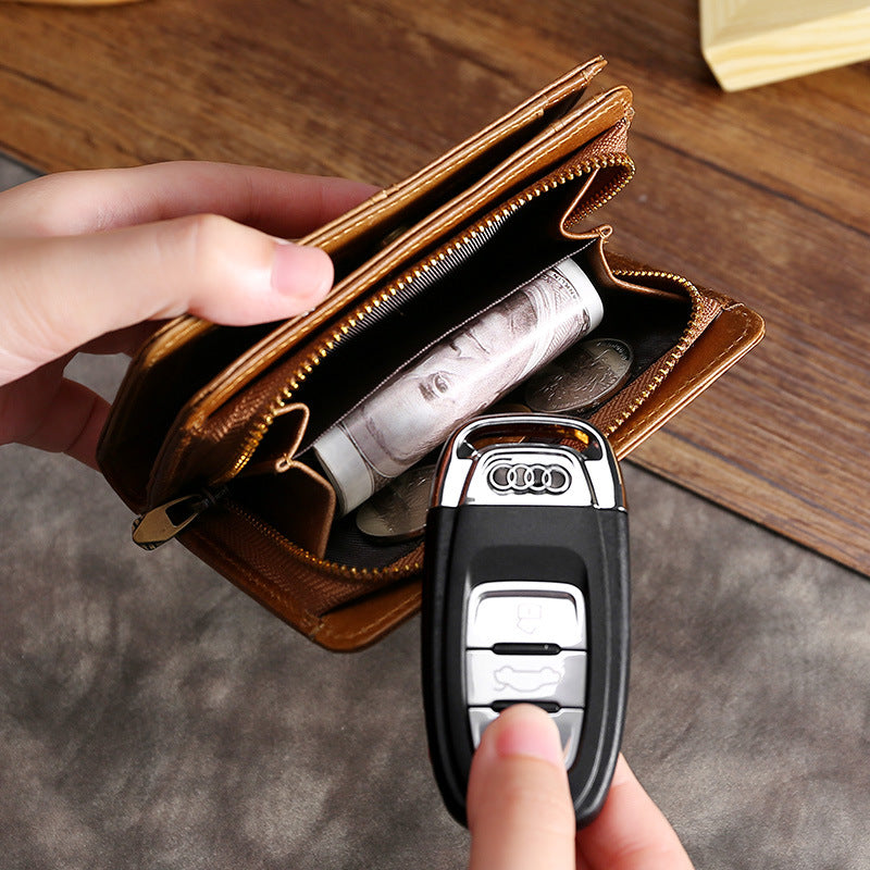 Men Leather Short Change Wallets W5411-Leather Wallets-Coffee-Free Shipping Leatheretro