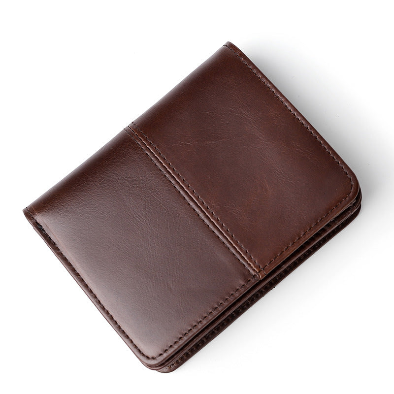 Men Leather Short Change Wallets W5411-Leather Wallets-Coffee-Free Shipping Leatheretro