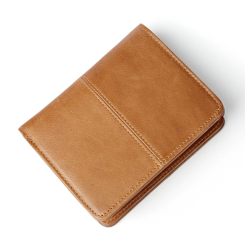 Men Leather Short Change Wallets W5411-Leather Wallets-Coffee-Free Shipping Leatheretro