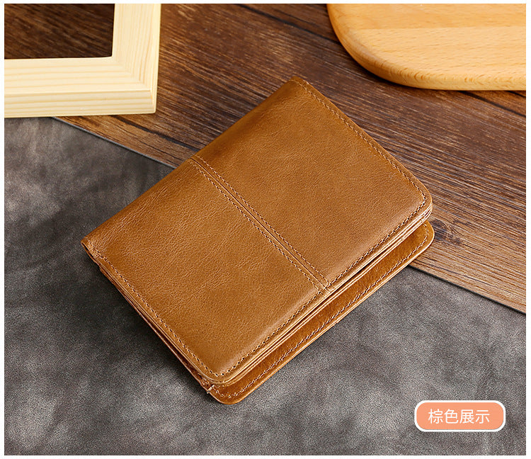Men Leather Short Change Wallets W5411-Leather Wallets-Coffee-Free Shipping Leatheretro