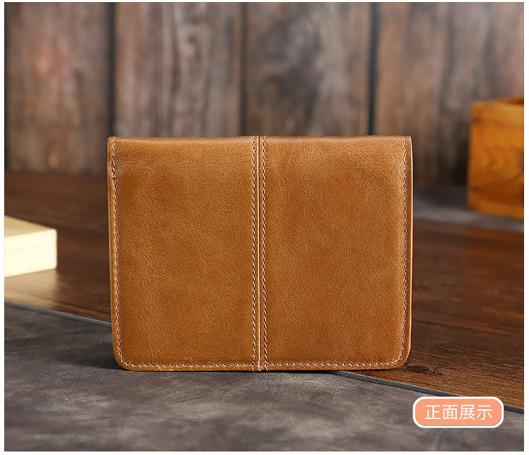 Men Leather Short Change Wallets W5411-Leather Wallets-Coffee-Free Shipping Leatheretro