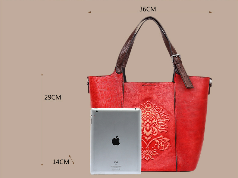 Vintage Hand Rubbing Cowhide Leather Tote Bags 8078-Leather Handbag for Women-Red-Free Shipping Leatheretro