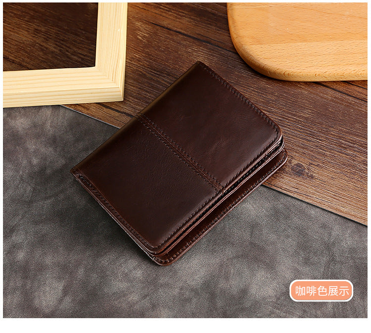 Men Leather Short Change Wallets W5411-Leather Wallets-Coffee-Free Shipping Leatheretro