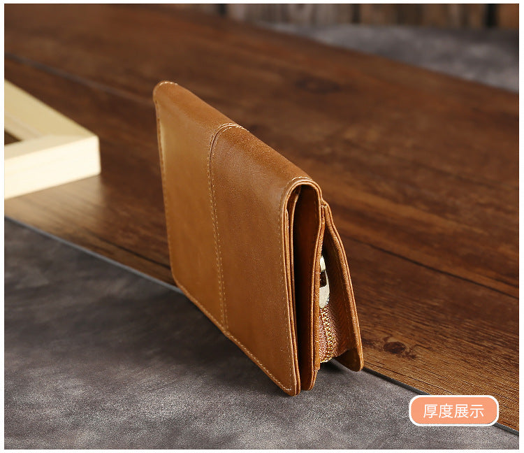 Men Leather Short Change Wallets W5411-Leather Wallets-Coffee-Free Shipping Leatheretro