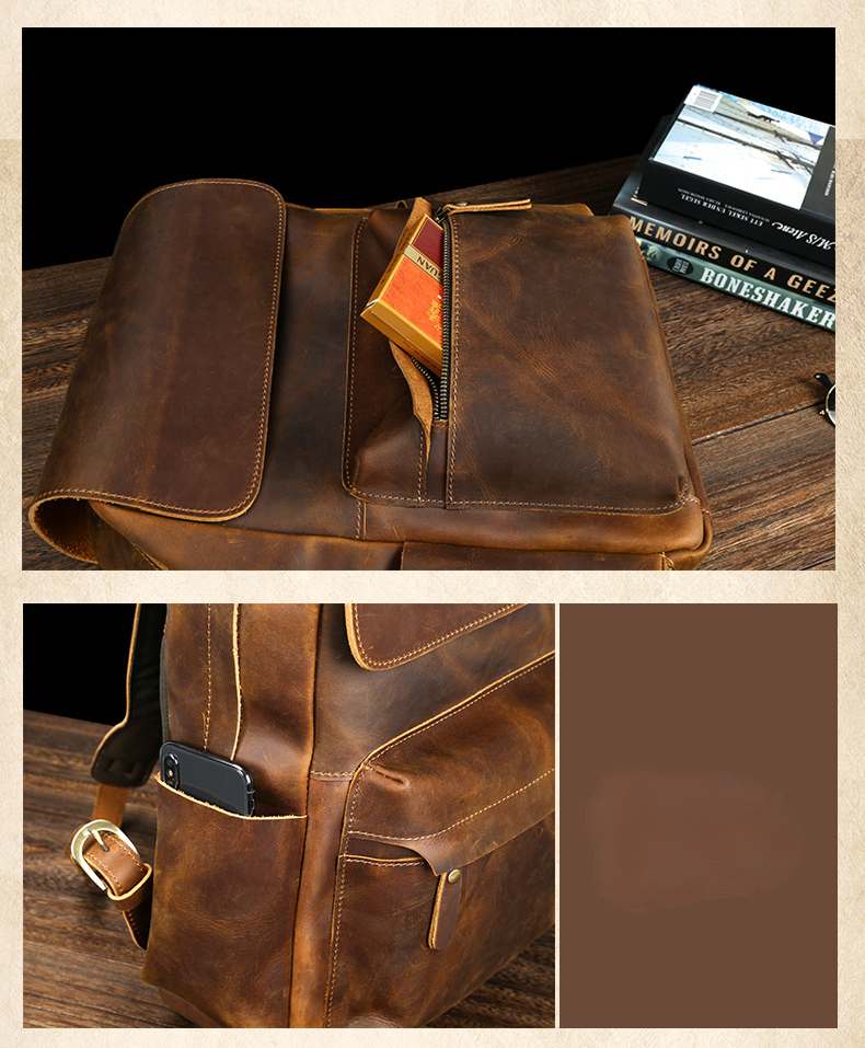 Retro Leather Travel Backpack Bag P-8090-Leather Backpack-Brown-Free Shipping Leatheretro