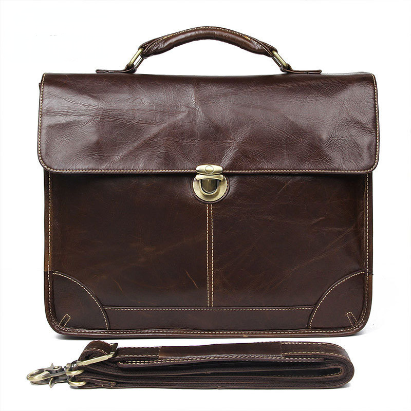 Cowhide Classical Men's Leather Briefcase 7091-Leather Briefcase-Coffee-Free Shipping Leatheretro