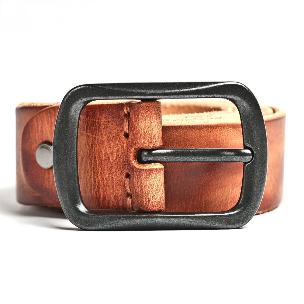 Vintage Men's Steel Buckle Leather Belt B009-Leather Belt-Khaki-Free Shipping Leatheretro