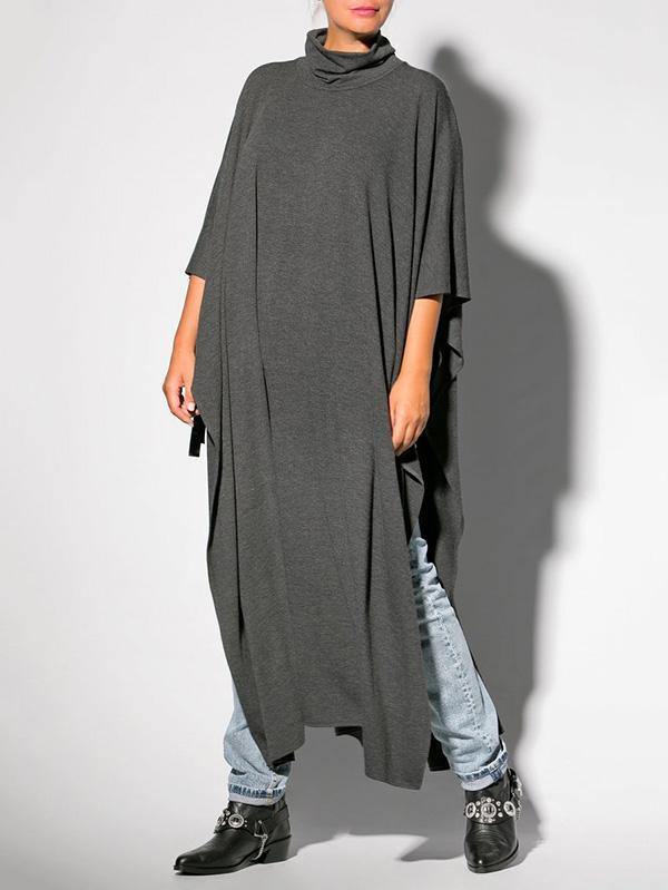 Black&Gray Lace-Up Split-Side Cape Outwear-Cozy Dresses-BLACK-S-Free Shipping Leatheretro